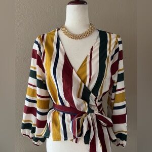 Wrap striped top long sleeve